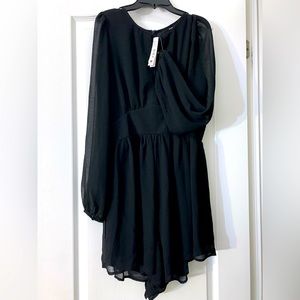Black romper, sheer long sleeves
